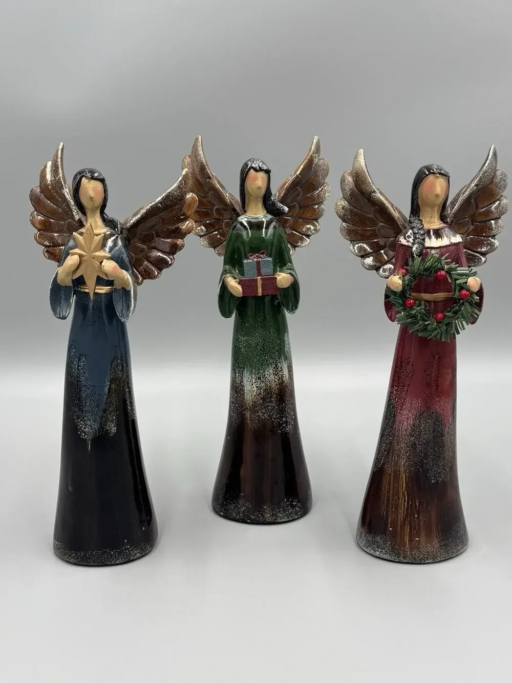 Rite Aid Angel Collection Christmas Angels Figurines Rustic Style 10” Lot Of 3